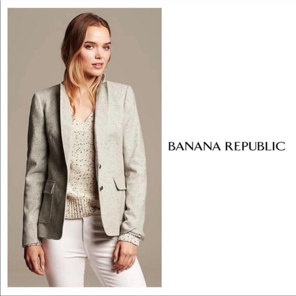 grey wool tweed gold button blazer - Picture 2 of 8